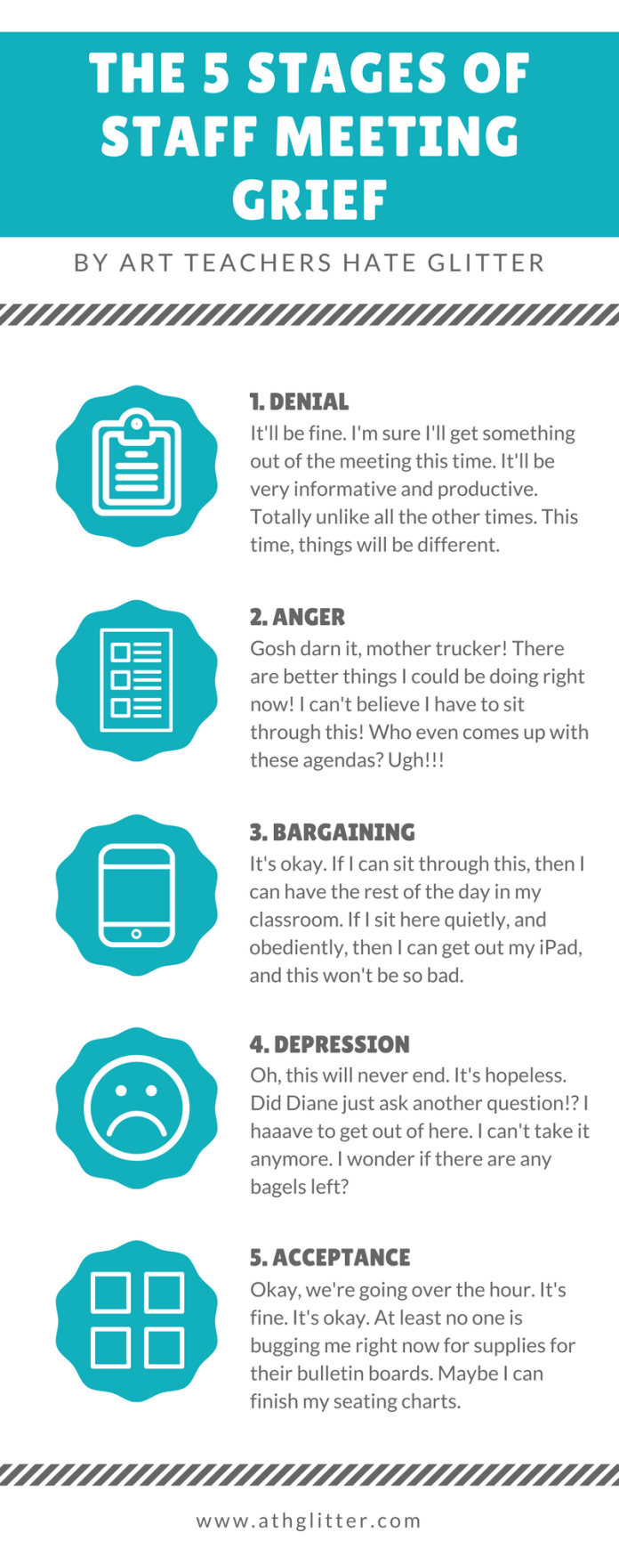 The 5 Stages of Staff Meeting Grief www.athglitter.com